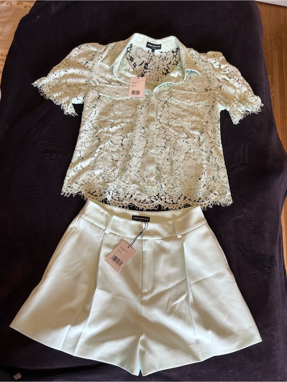 Generation Love Mint Lace Button-Up Top and Matching Mint Shorts